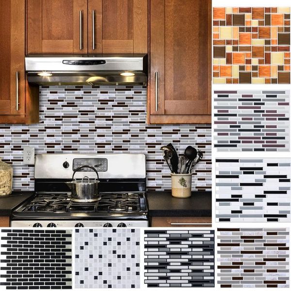 1pc 3d auto-adesivo telha cerâmica imitação de vidro mosaico adesivos de parede papel de parede decalque para cozinha banheiro decor2572