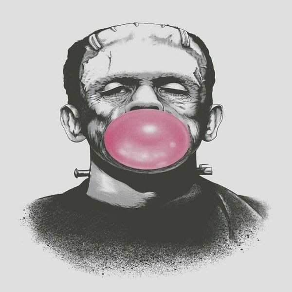 Frankenstein soprando uma grande bolha rosa chiclete pinturas arte filme impressão cartaz de seda decoração da parede casa 60x90cm311w