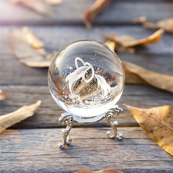 3D Delfino Sfera di cristallo Arti e mestieri Regali Figurina 60mm Modello di sfera di focena incisa al laser per bambini Compleanno Natale245l
