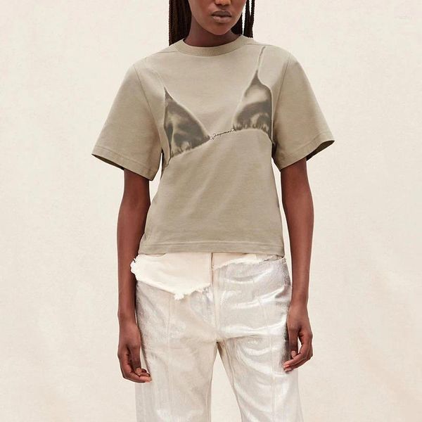 Camisas femininas roupa interior padrão impresso de manga curta camiseta feminina 2024 verão moda casual topos moda biquíni