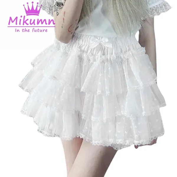 Saias Mikumn Harajuku Mulheres Y2k Meninas Japonesas Doce Camadas Ruffles Malha Lace Lolita Kawaii Bloomers Shorts