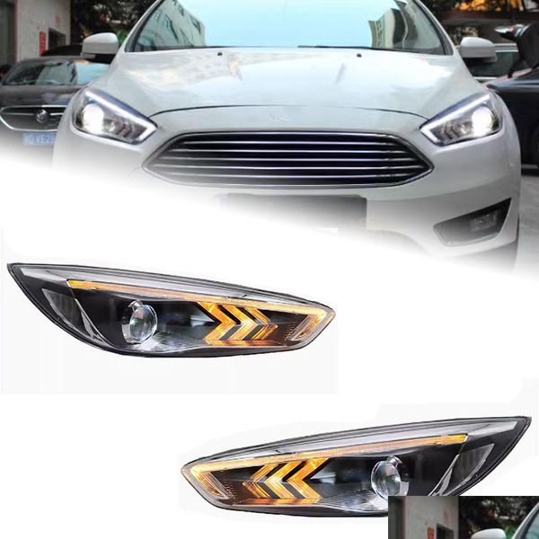 Gruppo luci per auto Fari per Ford Focus 20 15-20 17 Drl Indicatori di direzione in movimento Tutti i LED Len Proiettore Lampada frontale Consegna a goccia Automobi Ot6Yd