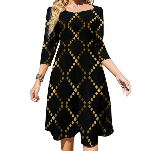 Lässige Kleider Gold Dot Kleid Sommer Cross Dots Print Festival Damen Dreiviertel Ästhetisches Design Große Größe