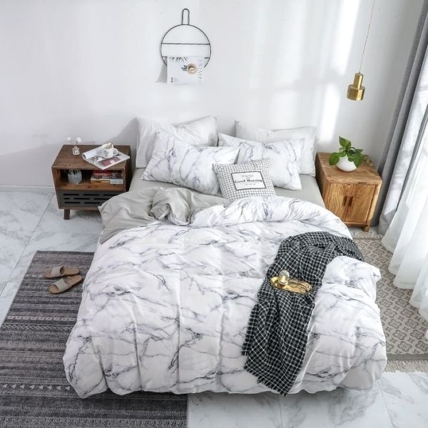 Copripiumino in cotone 100% Set Moda Marmo Bianco Donna Ragazza Biancheria da letto per la casa Biancheria da letto morbida Copripiumino Twin Queen King Size 210222H