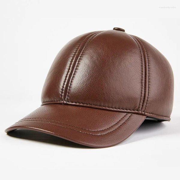 Ballkappen H7538 Ziegenleder Baseballmütze Männer Koreanische Mode Dermis Mittleren Alters Und Alte Männliche Kappe Vater Herbst Winter Outdoor Freizeit Hüte