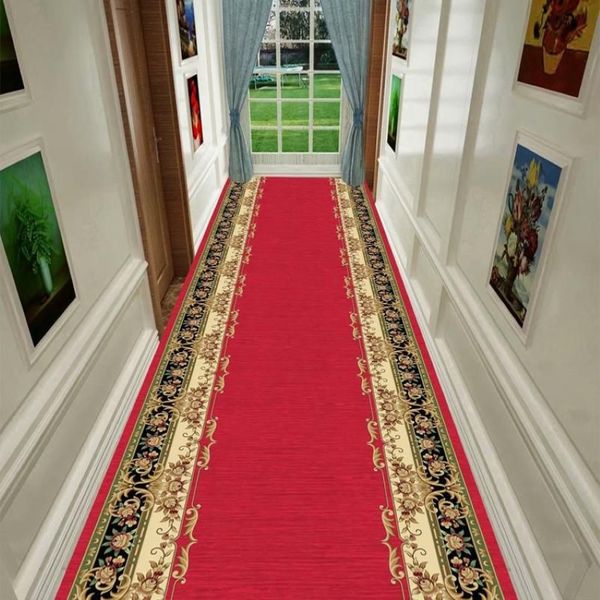 Teppiche Roter Flurteppich Europa Hochzeit Korridor Teppich Treppe Zuhause Bodenläufer Teppiche El Eingang Gang Langes Schlafzimmer2429