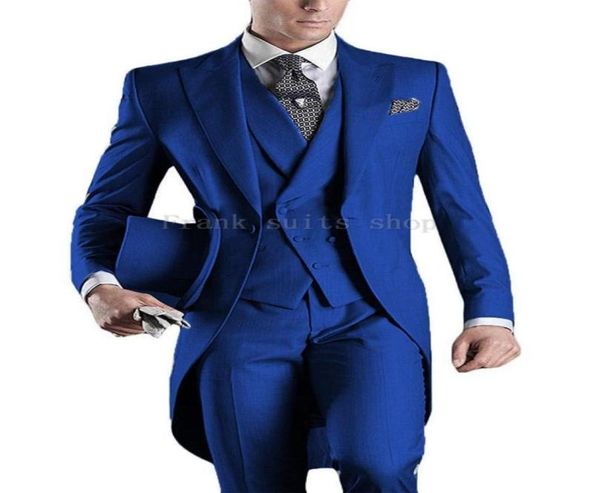 Королевский синий однобортный жилет с длинным хвостом, свадебные костюмы для мужчин, мужской костюм с остроконечными лацканами, вечерняя вечеринка, мужские смокинги, мужские04348534