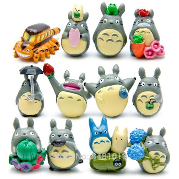 12pcs Studio ghibli totoro mini reçine aksiyon figürleri hayao miyazaki minyatür kek toppers figürin bebekler bahçe dekorasyonu c0220220r