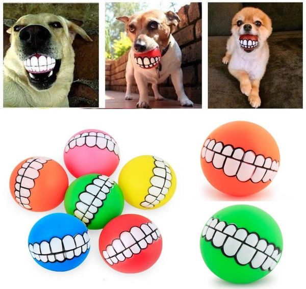 DHL engraçado animais de estimação cão filhote de cachorro gato bola dentes brinquedo pvc mastigar som cães jogar buscando guincho brinquedos suprimentos para animais de estimação filhote de cachorro bola dentes silic3035757