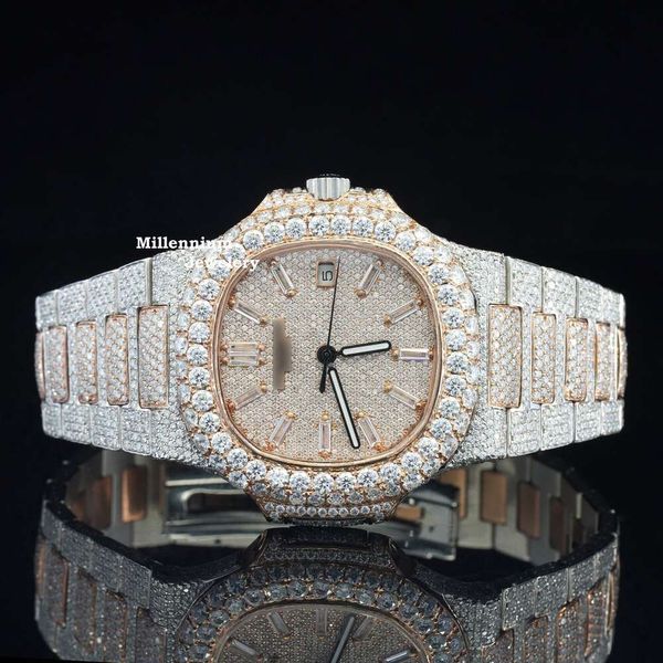 Top-Marken-Moissanit-Uhr Hip Hop Iced Out-Uhr für Herren, Edelstahl-Diamant-Armbanduhr zum Fabrikpreis