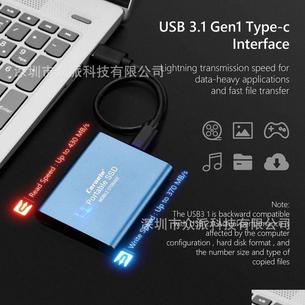 Discos rígidos externos de alta velocidade 2TB portátil SSD 1TB Flash Drive Type-C Usb3.1 Armazenamento HD Disk para laptop PC 500GB HDD Drop Delivery C Otexl