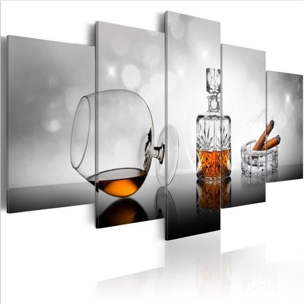 Kein Rahmen5PCS Set Modern Sinful Pleasure Wine and Cigars Art Print Frameless Canvas Painting Wall Picture Home Decoration292E