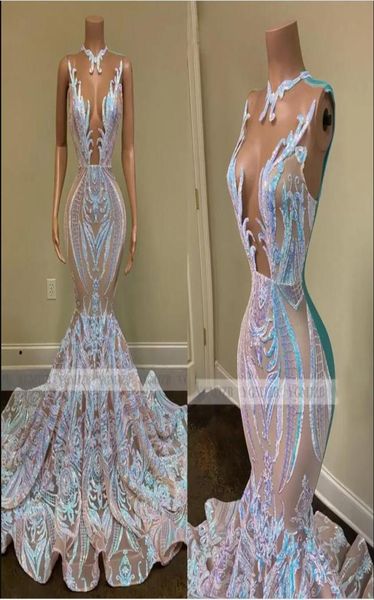 Sexy luxo africano plus size sparkly lantejoulas longo sereia vestidos de baile profundo decote em v feminino gala vestidos de festa de noite para menina negra r1440675