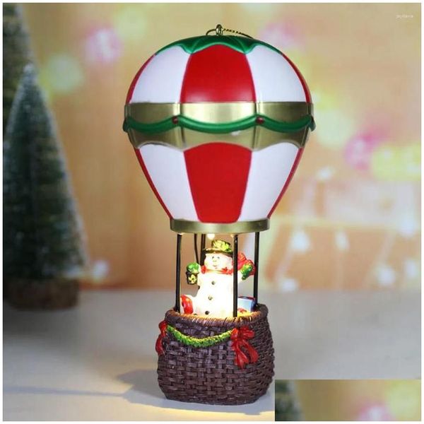 Decorações de Natal Ornamentos Luminosos Resina Papai Noel Boneco de Neve Estatueta Balão de ar com luz LED para 2024 Navidad Party Supplies Otfxj