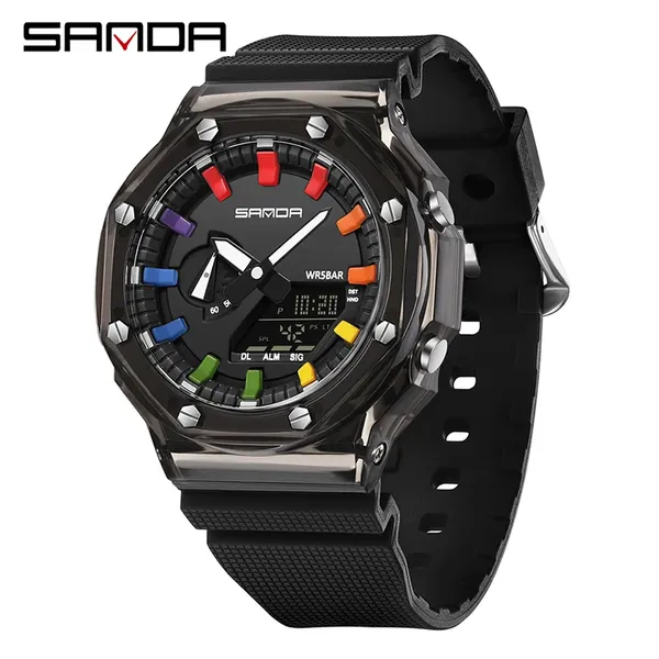 Orologi da polso SANDA Outdoor Sport Uomo Orologio digitale Conto alla rovescia Impermeabile Resistente al quarzo G Style Display a LED Orologi Reloj Hombre 6190