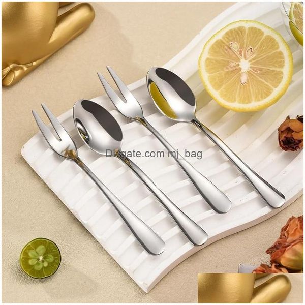 Geschirr-Sets Mini-Ei-Besteck-Set Gold Silber Edelstahl Kaffeelöffel Dessert Kuchen Gabel Clip 7er-Pack insgesamt Drop-Lieferung nach Hause Dh3Bo