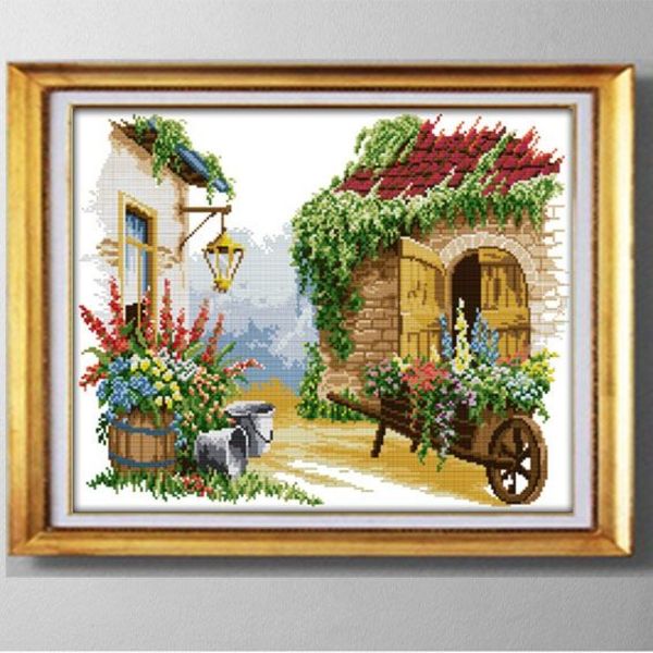 Piccolo galleggiante stile western ricamo fatto a mano ricamo punto croce kit modello stampato su tessuto DMC 11CT 14CT Home Decor238T