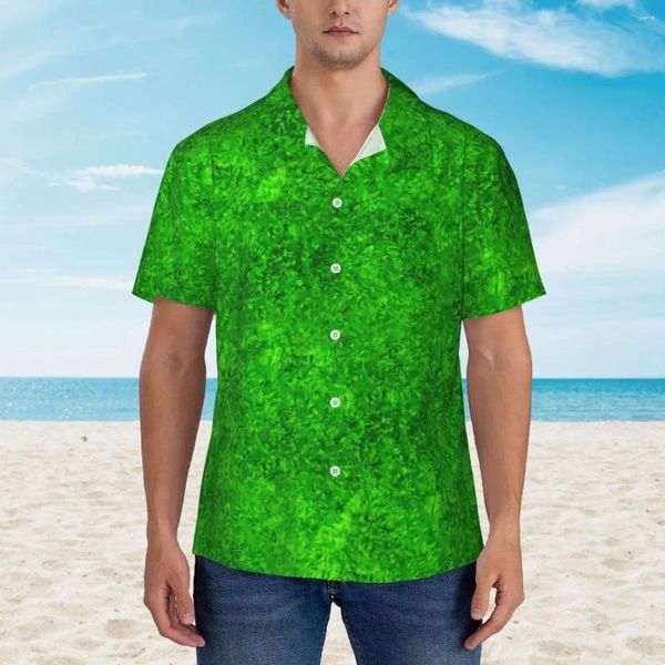 Мужские повседневные рубашки Пляжная рубашка с абстрактным мхом Зеленые растения с принтом Гавайские мужские классические блузки с коротким рукавом Топы с забавным дизайном Y2K