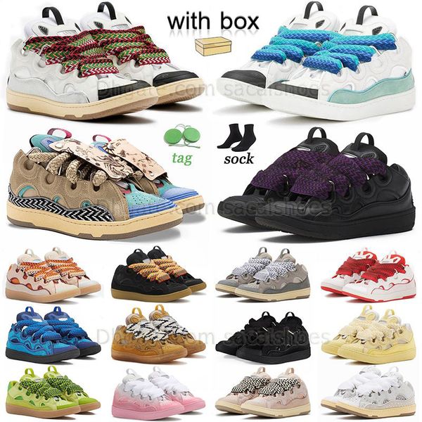 Mit Box Lavines Luxus-Curb-Freizeitschuhe, Leder, geprägt, Scarpe-Loafer, Curbs, rosa, hellblaue Absätze, Herren- und Damen-Plattform, Nappa, klassischer Schuh, Kalbsleder-Coach-Trainer