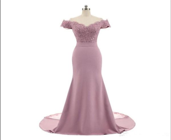 Nova chegada rosa v pescoço boné manga vintage rendas apliques frisado sereia vestidos de dama de honra vestidos de festa8777193