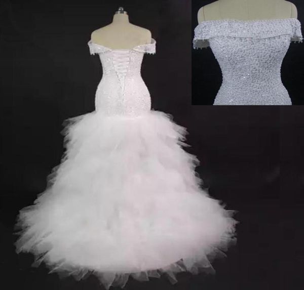 Роскошное свадебное платье русалки из бисера с открытыми плечами, юбка с оборками, свадебное платье, фабричный заказ, Vestido De Noiva1098037