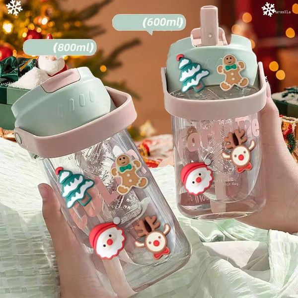 Caffettiere PARACITY Plastica trasparente Famiglia Regalo di Natale Bottiglia d'acqua Set da tè Tazza Adesivo di Babbo Natale Cannuccia