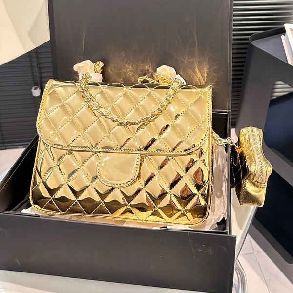 Stern-Rucksack, Designer-Tasche, Damentaschen der Luxusmarke, Lack-Finish-Wechseltasche, glitzernde, rautenförmige Schulter-Crossbody-Tasche, leuchtend goldene Oberfläche, metallisches Silberrosa