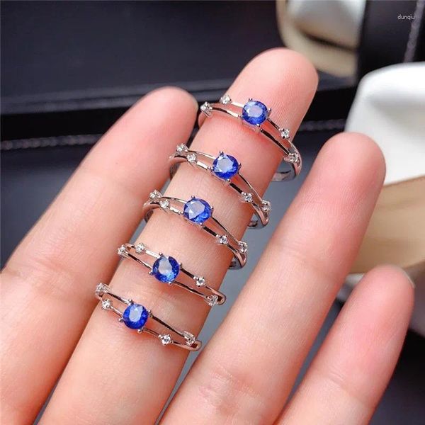 Anéis de cluster azul safira anel de pedra preciosa para mulheres jóias naturais gem real 925 prata noivado verão aniversário presente