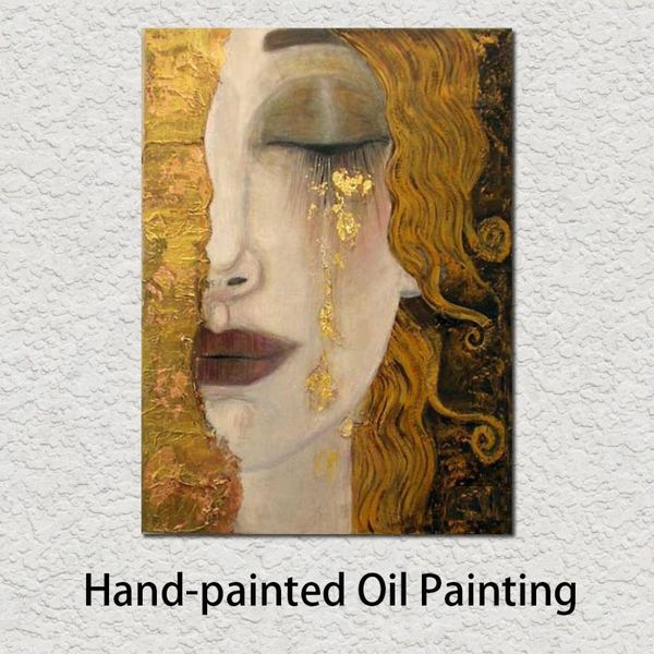 Mulher em Ouro Gustav Klimt Pinturas Arte em Tela Lágrimas Douradas Pintadas à Mão Pintura a Óleo Figura Arte Bela Senhora Imagem para 1802