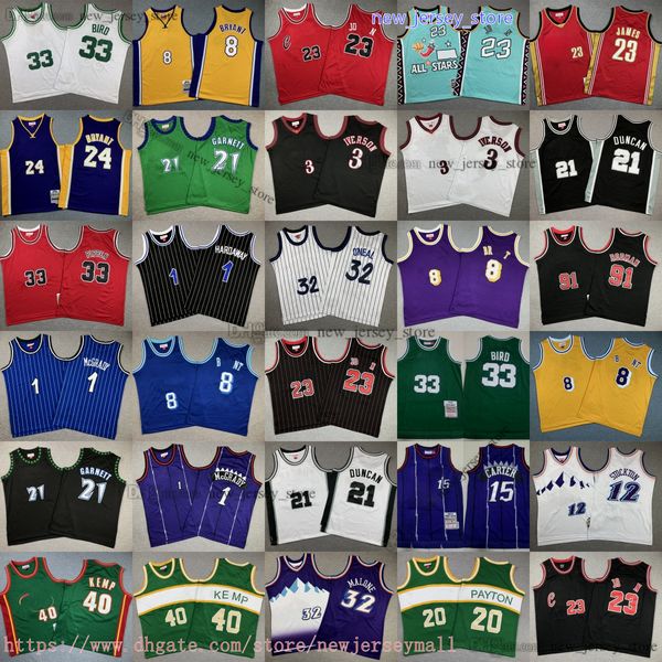 Juventude Clássico Retro Basquete Lebron Bryant James Jersey Vintage Meninos Crianças Malone Carter Hardaway McGrady Duncan Rodman Bird Durant Iverson James Bryant Kemp