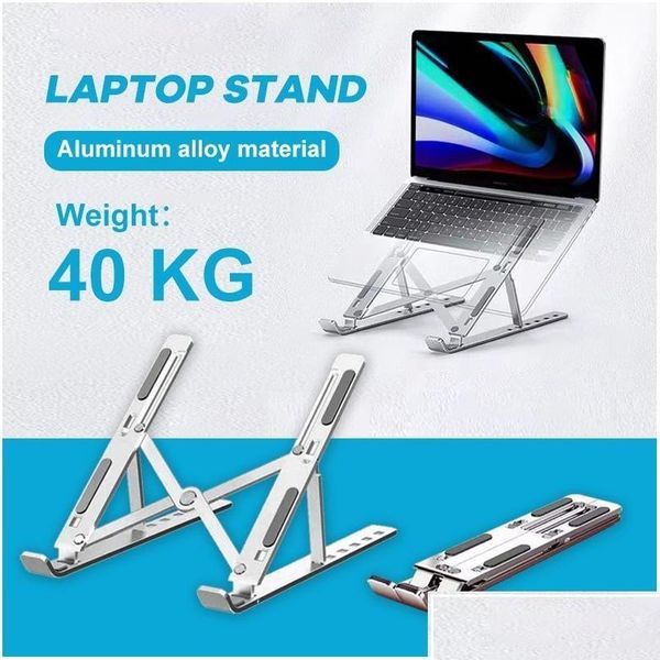 Anderes Computerzubehör Aluminium-Laptopständer für Schreibtisch mit Anti-Rutsch-Pads, verstellbarer 6-Winkel-Riser, faltbarer Notebook-Halter Compa Otwam