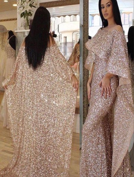 Ucuz Bling Gül Altın Sergi Denizkızı Prom Elbiseler İllüzyon Boyun Uzun Pelerinler Arap Orta Doğu Özel Artı Beden GO5331972