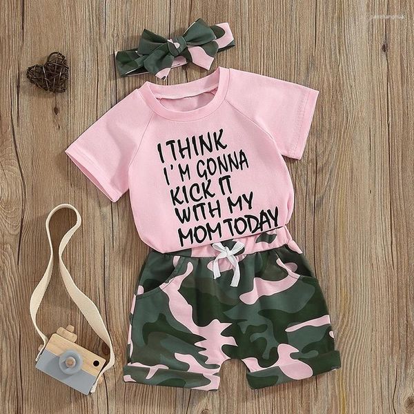 Kleidungssets Sommer Kleinkind Baby Mädchen Kurzarm Drucke Tops mit Tarnmuster Shorts Zweiteilige Outfits Set für Kinderkleidung