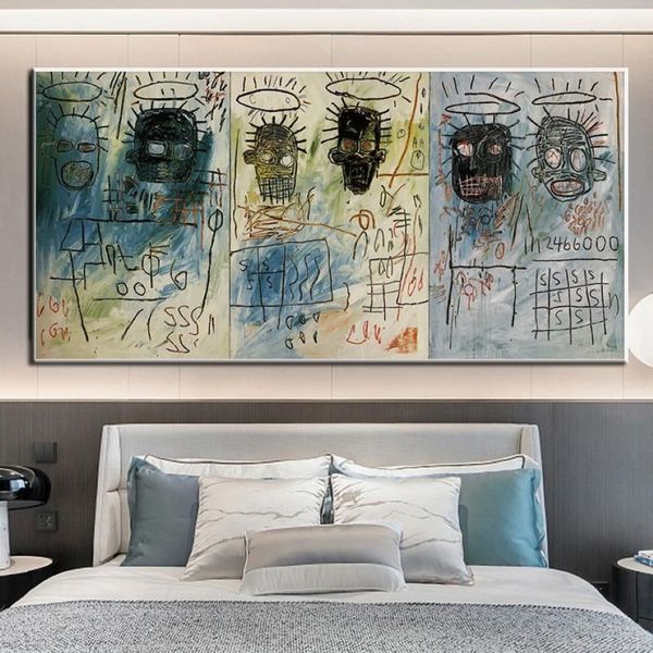 Pinturas engraçado graffiti arte jean michel basquiat lona pintura a óleo arte abstrata poster parede imagem para crianças roo2622