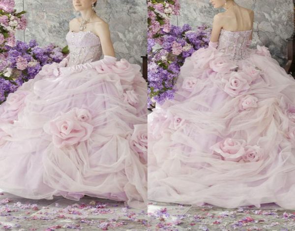 Stella De Libero Quinceanera-Kleider, helllila, Blumenapplikation, Schnür-Abschlussballkleid, Partykleidung, 2020, Kristallrüschen, formelle Party9497025