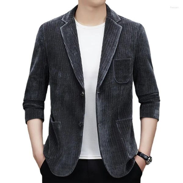 Ternos masculinos masculinos de negócios casual veludo terno jaqueta preto/cinza blazer de lapela single-breasted