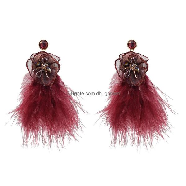 Dangle Chandelier IdealwayNew Moda 4 Cores Na Moda Liga Têxtil Flor Acrílica Bead Pena Brinco Para Mulheres Jóias De Dhgarden Dhye5