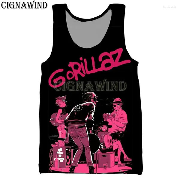 Regatas masculinas colete legal homem/mulher anime banda gorillaz impressão 3d coletes unisex harajuku estilo musculação streetwear