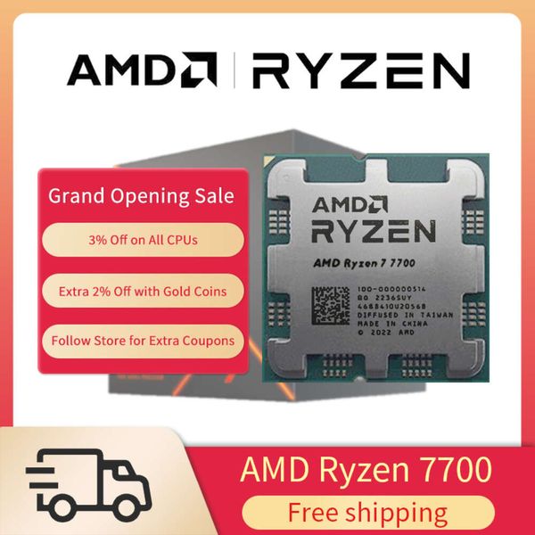 Новый процессор AMD Ryzen 7 7700 R7 7700, 3,8 ГГц, 8 ядер, 16 потоков, 5 нм, L3 = 32 м, разъем AM5, без вентилятора