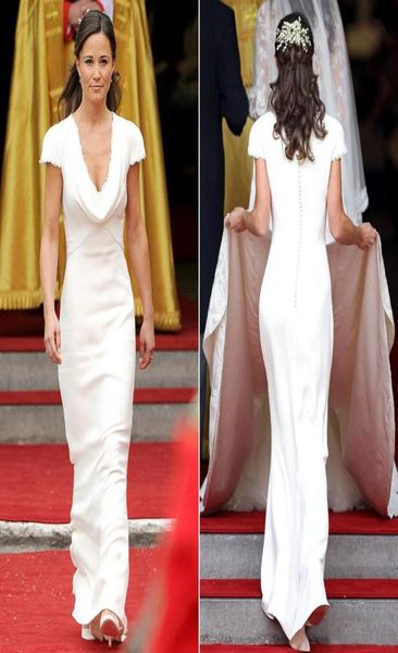 2020 Pippa Middleton vintage a prezzi accessibili abito da damigella d'onore una linea tubino abiti per la madre collo drappeggiato abiti da sposa1767620