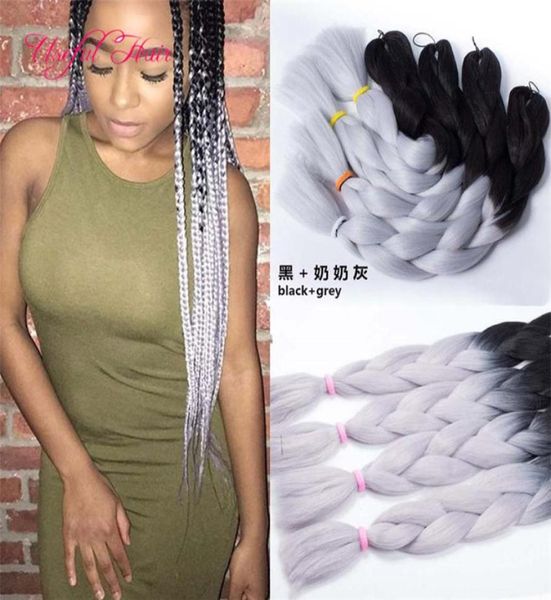 24 Zoll 100 Gramm 2x Jumbo BRAIDS SYNTHETISCHES Flechthaar zweifarbige Ombre-Farbe Häkelhaarverlängerungen Ombre geflochtene Box-Zöpfe Haar1742689