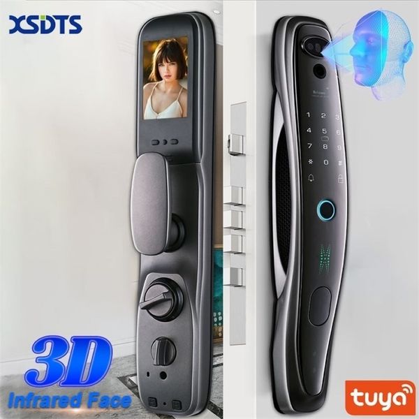 Tuya Smart 3D Serratura per porta di sicurezza Telecamera per il viso Monitor Impronta digitale intelligente Password Sblocco chiave elettronica biometrica 220704293i