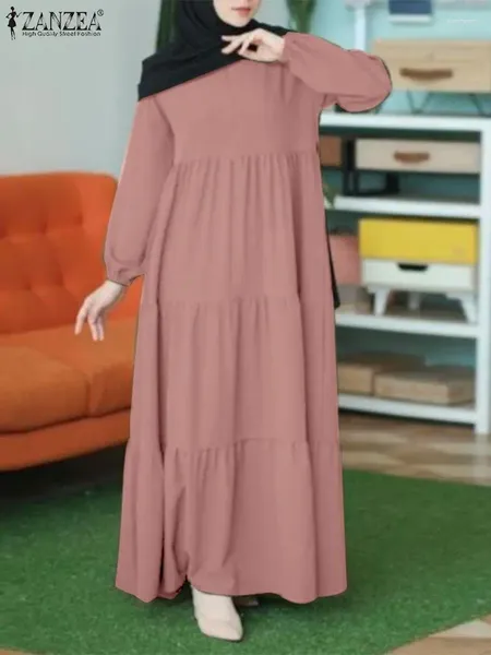 Roupas étnicas Eid Mubarek Ramadan Turquia Vestido Muçulmano Zanzea Vintage Mulheres Manga Longa Ruffles Maxi Sundress Kaftan Abaya Hijab Vestidos