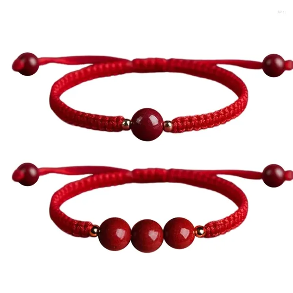 Strand Stilvolles rotes Seilarmband, runde Perlen, Handgelenkkette, verstellbarer chinesischer Glücksarmreif, geflochten, Valentinstagsgeschenk 4XBF