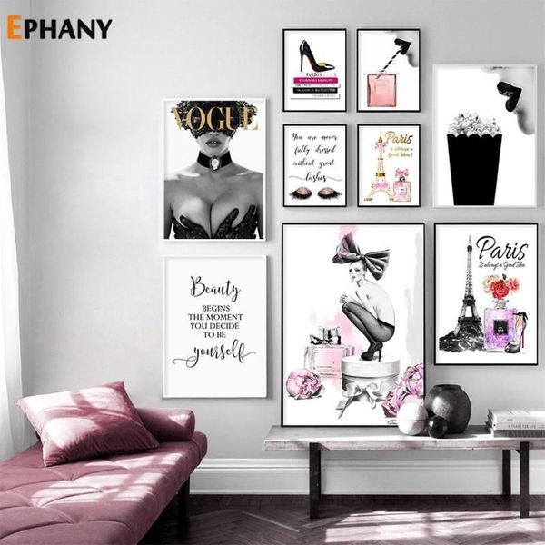 Dipinti Di Moda Stampe E Manifesti Sexy Tacchi Alti Donne Wall Art Copertina Rivista Tela Pittura Profumo Ragazze Room Decor Pictur216z