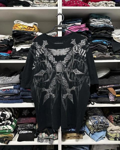 Kadın Tişörtleri Y2K Tshirt Harajuku retro hip hop kafatası desen büyük boy gömlek erkekler kadınlar kısa kollu gotik giyim üstleri sokak kıyafetleri