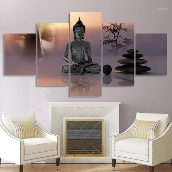 Dipinti Moderni HD Immagini stampate Pittura su tela 5 pannelli Zen Statua di Buddha Wall Art Decorazione domestica Quadro Poster per Livin248o