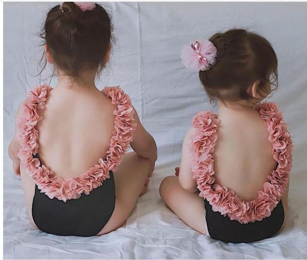 Crianças crianças menina com costas abertas tutu flor pétala cor sólida biquíni borda costas abertas mãe filha roupa de banho de uma peça m2019184