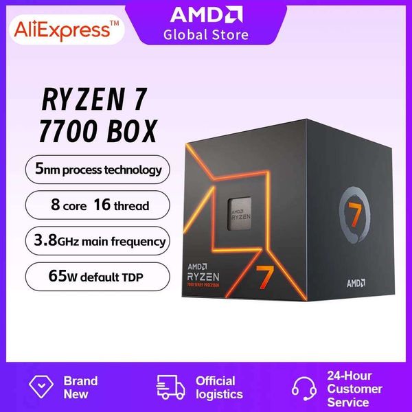 Amd ryzen 7 7700 caixa novo r7 7700 caixa novo com prisma de riqueza rgb cooler fan 8-core 16-thread 5nm soquete am5 processador cpu