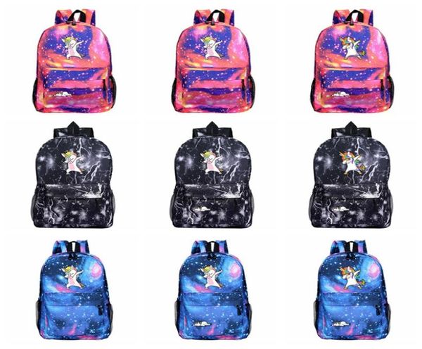 Unicórnio dos desenhos animados mochila galáxia impressão ombros crianças saco de escola viagem acampamento mochila alta capacidade 32 estilos hha4855751837